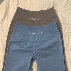 Alphalete Seamless High-Rise Leggings Bundle — Blue & Light Gray